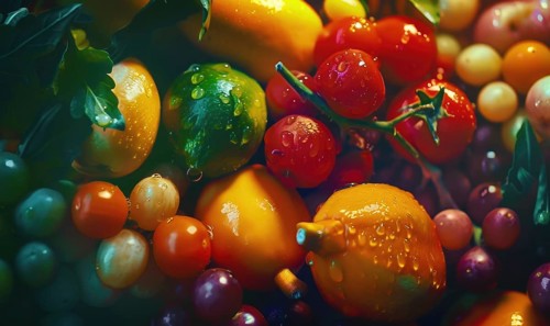 Tomatoes background. Top view of different varieties of tomatoes. Vegetables background. AI