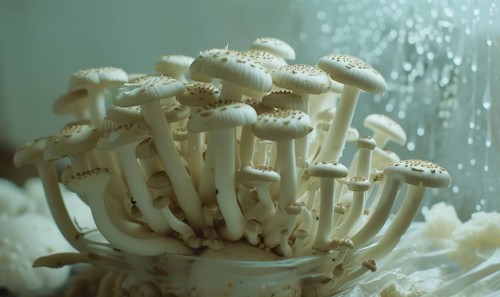 White Shimeji mushrooms, Shimeji mushroom, Shimeji mushroom. AI generated