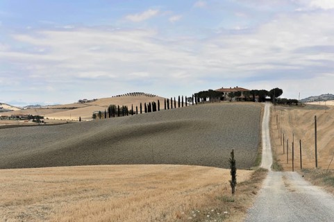 Harvested fields south of Siena, Crete Senesi, Tuscany, Italy, Europe