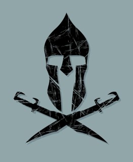 Spartan warrior and swords symbol, vector grunge effect