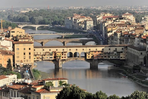View of the Ponte Vecchio and the city of Florence from Monte alle Croci, Tuscany, Italy, Europe