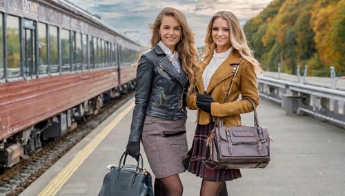 AI generated, Two young blonde woman want to travel and wait for the train at the station, 20, 25,
