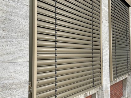 Windows with roller shutters down