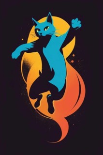Playful silhouette of a cat with a gradient of orange to yellow in the background, minimalist