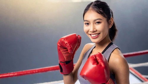 AI generated, woman, woman, 35, years, thai, thai, sport, boxing, gloves, thai boxing, muay thai,