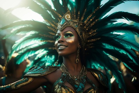 Captivating image capturing the essence of the Rio Carnival, showcasing a dancer adorned in an