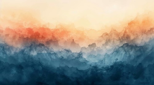 Serene abstract in orange and blue gradients with a calming watercolor effect, ai generated, AI