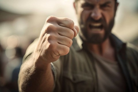 Violent man with raised fist. KI generiert, generiert AI generated