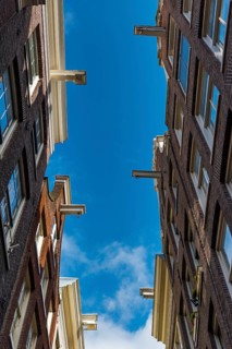 Row of houses with pulleys, architecture, Middle Ages, trade, trading city, warehouse district,