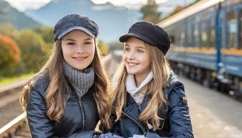 AI generated, Two young blonde woman want to travel and wait in the station for the train, 18,
