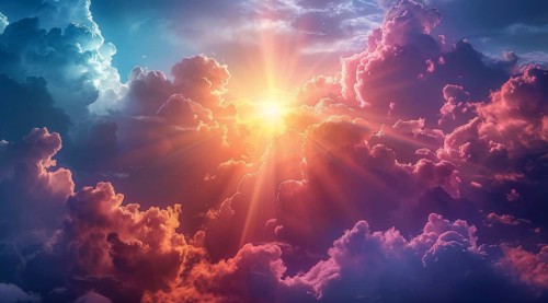 Crepuscular rays burst through clouds conveying a sense of divine inspiration, ain generated, AI