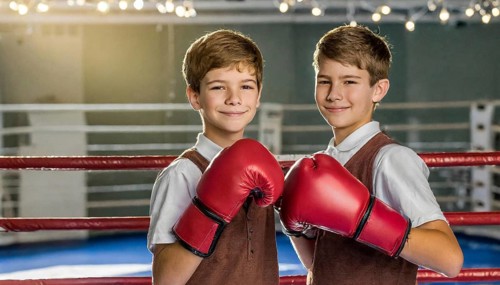 AI generated, boy, boys, 8, 10, years, Thai, sport, boxing, gloves, Thai boxing, Muay Thai, two