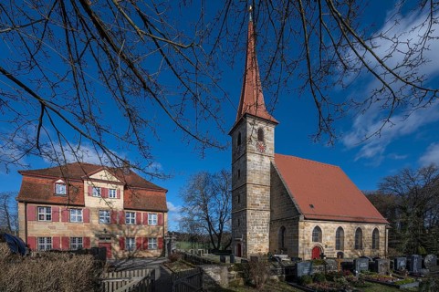 St Egidien Church with the historic vicarage from 1734, Beerbach, Middle Franconia, Bavaria,
