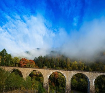 Railway bridge in the Ravenna Gorge, Hoellental in autumn, near Freiburg im Breisgau, Black Forest,