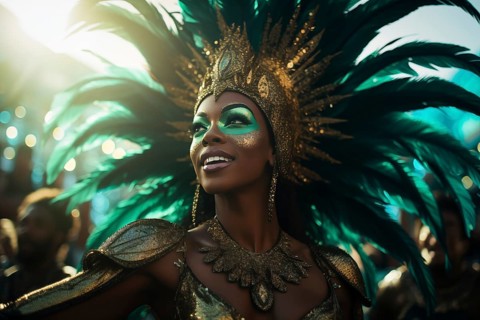 Captivating image capturing the essence of the Rio Carnival, showcasing a dancer adorned in an