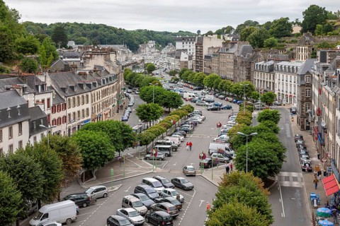 Town view of Morlaix in the north of the Departement Finistere, Brittany, France, Europe