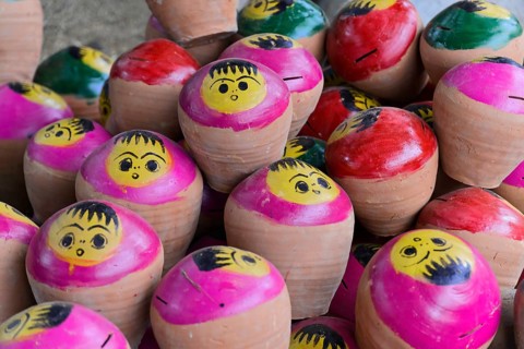 Money boxes, souvenirs, market, Bagan, Burma, Pagan, Myanmar, Asia