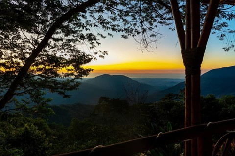 View from Finca Don Gabriel at sunrise, Pluma Hidalgo, Pochutla, Oxaca state, Sierra Madre del Sur,
