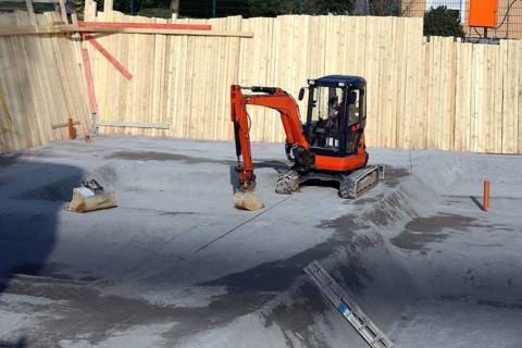 Basement excavation, building pit excavation on a large construction site in the new development