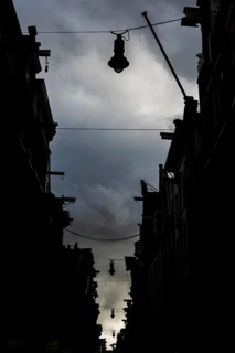 Row of houses with pulleys, architecture, Middle Ages, trade, trading town, warehouse district,