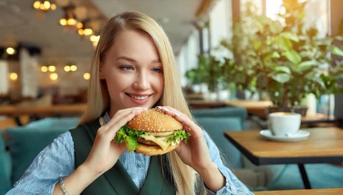 AI generated, human, humans, person, persons, woman, woman, 25, years, sits in restaurant, a