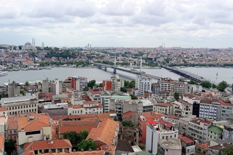 View from the Galata Tower to bridges over the Bosporus, Istanbul, European part, Turkey, Asia