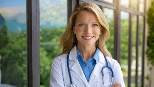AI generated, A young pharmacist in her pharmacy, portrait, 30, 35, years, female, blonde, blond,