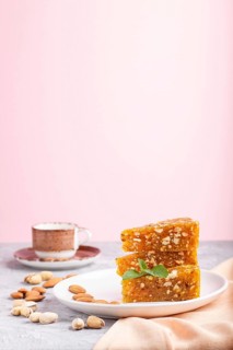 Traditional turkish candy cezerye made from caramelised melon, roasted walnuts, hazelnuts, cashew,
