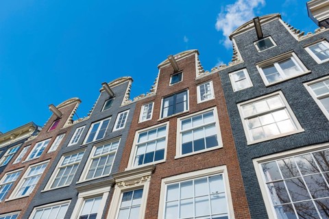 Row of houses with pulleys, architecture, Middle Ages, trade, trading city, warehouse district,