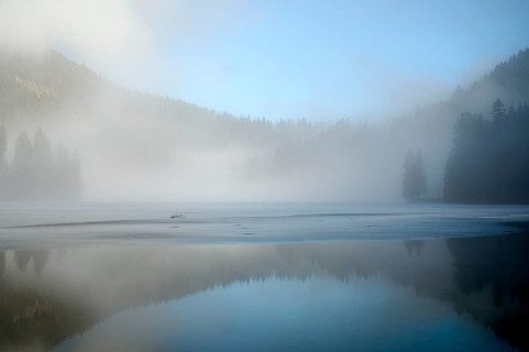 Spitzingsee in winter, ice, Mangfall mountains, Bavarian Prealps, Upper Bavaria, Bavaria, Germany,