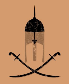 Ottoman warrior helm and swords, vector grunge effect