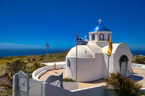 Santorini, St Raphael's Church, in the south of the island, west of Akrotiri, Cyclades, Greece,