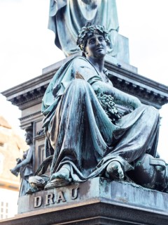 Female figure representing the river Drau, fountain of Archduke Johann, main square, Graz, Styria,