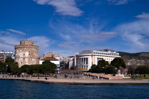 White Tower, Royal Theatre, State Theatre, waterfront promenade, Thessaloniki, Macedonia, Greece,