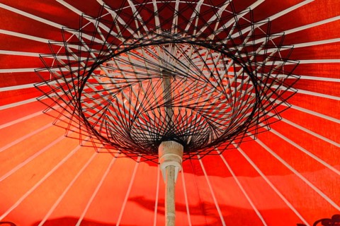 Umbrella in an umbrella factory, near Heho, Shan State, Myanmar, Asia