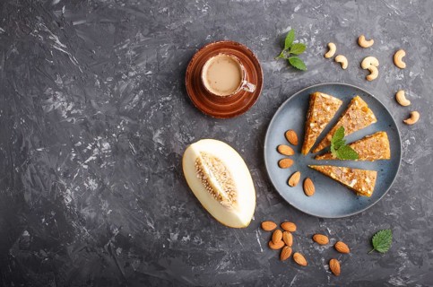 Traditional turkish candy cezerye made from caramelised melon, roasted walnuts, hazelnuts, cashew,