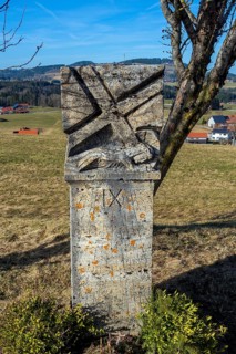 Stone relief, Way of the Cross station number 9 on the Buchenberg, Buchenberg, Allgaeu, Bavaria,