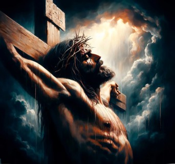 Jesus Christ crucified with the crown of thorns on the cross, symbolic image myth, religion,
