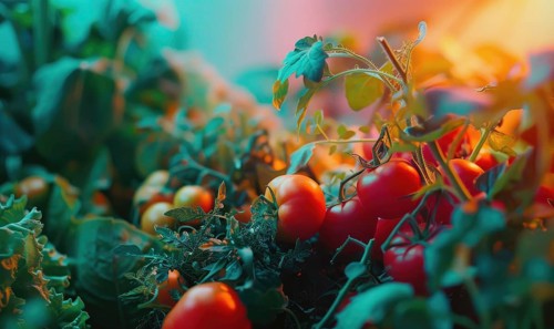 Tomatoes background. Top view of different varieties of tomatoes. Vegetables background. AI