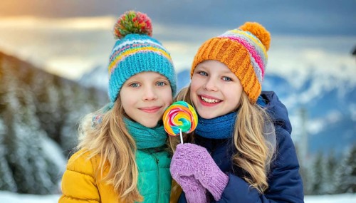 AI generated, Two little girls are happy about a lolly, lollipop, human, people, person, persons,