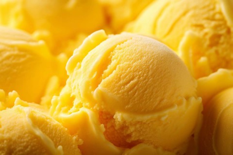 Close up of yellow gelato ice cream. KI generiert, generiert AI generated
