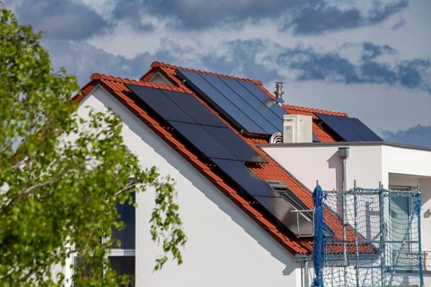 House with newly installed solar panels