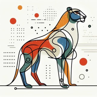 Abstract geometric representation of a lion with colorful shapes and minimalist style, continuous