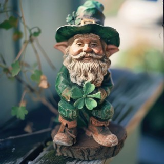 Saint patrick's day decoration with old gnome on bench. AI generated