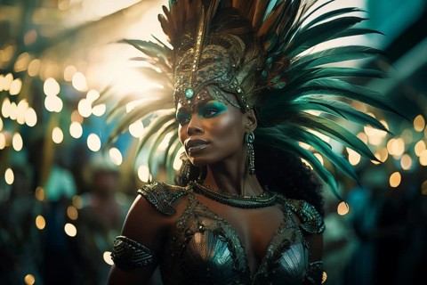 Captivating image capturing the essence of the Rio Carnival, showcasing a dancer adorned in an