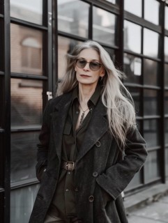 45-year-old influencer, dressed in a stylish and trendy outfit, AI generated