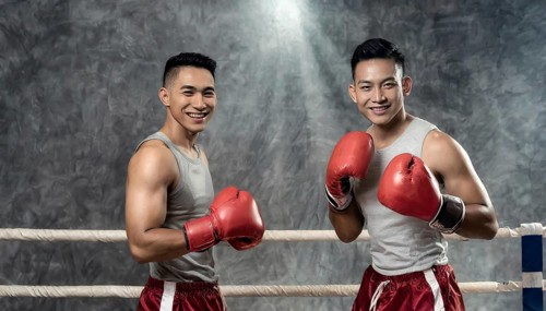 AI generated, man, men, 35, years, Thai, Thai, sport, boxing, gloves, Thai boxing, Muay Thai, two