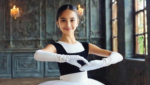 AI generated, girl, 10, 12, years, dark-haired, dark-haired, dances, dancing, ballet, study,
