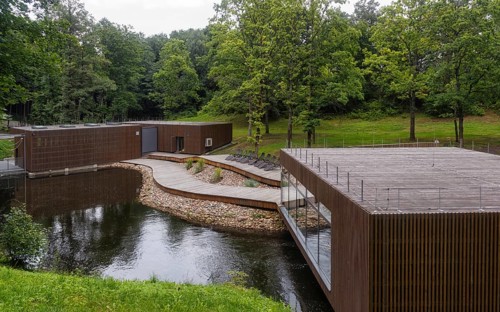 Modern pavilion for healthcare and aeroionotherapy in the city park of Druskininkai. Lithuania