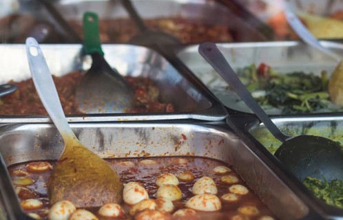 Chinese and Asian food on the market, rice, chips, noodles, sweets